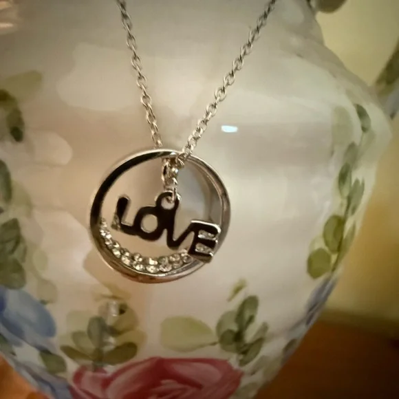 Silver 'Love' Pendant Necklace - Picture 2 of 2